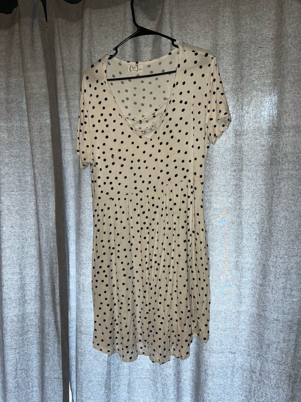 Maurices White Top with Gray Polka Dots